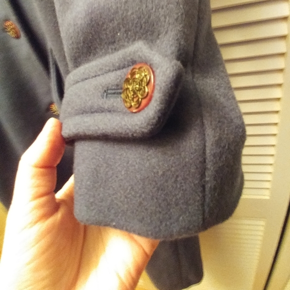 London Fog Blue Wool Dresz Coat with Detailed Buttons - Picture 4 of 14